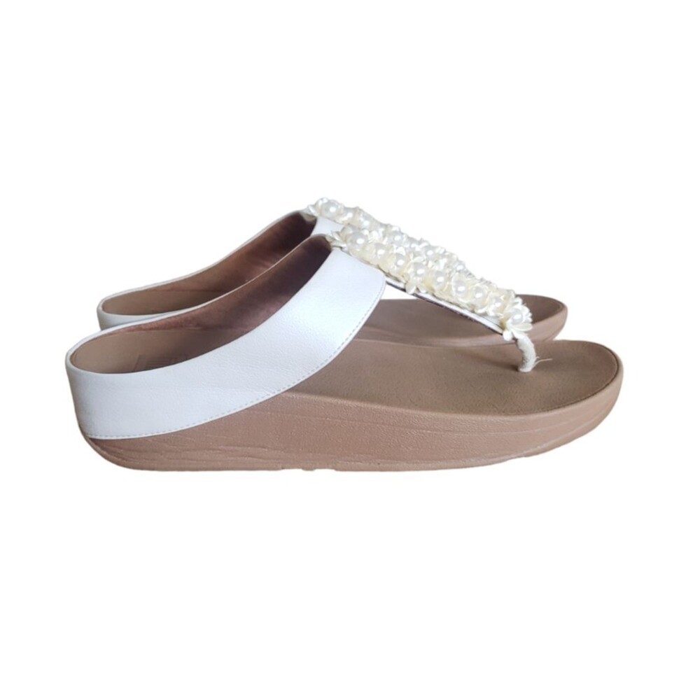 FitFlop Verna Ivory Beaded Flip Flop Toe Post Sandals Women's Size 10 - Picture 2 of 11